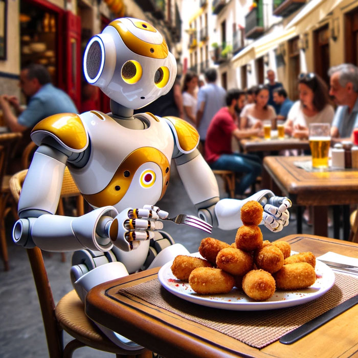 Robot eating croquetas